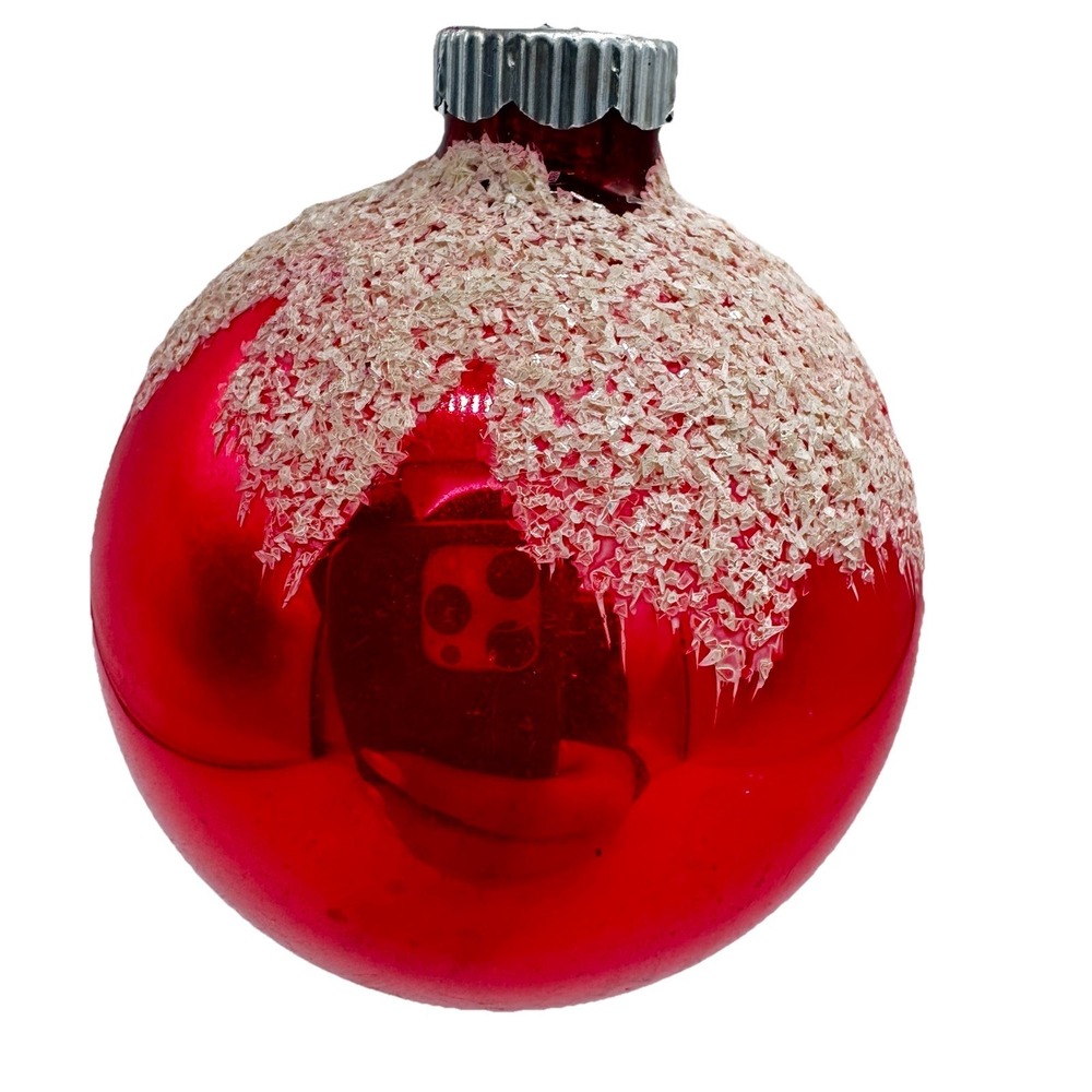 Christmas Tree Ornament Shiny Brite Glass Ball Unsilvered Mica Snow Red Bauble